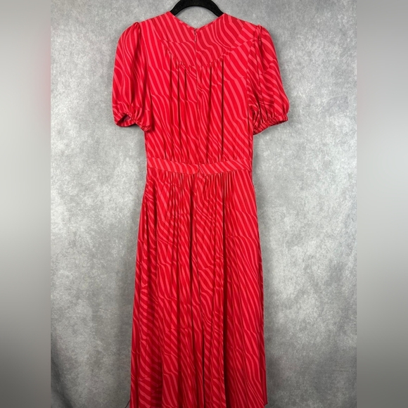 Toccin Elyse Striped Pleated Pink Midi Spring Wedding Formal Dress Size 14 - Picture 7 of 11